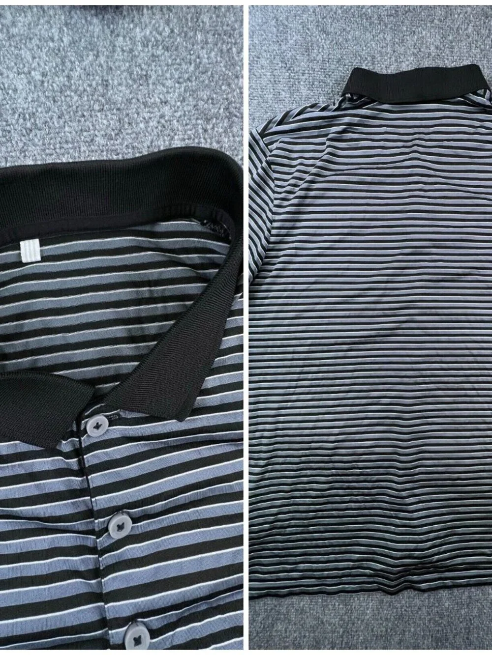 Adidas Men's Polo Shirt XL White Gray Black Striped Short Sleeve Polyester